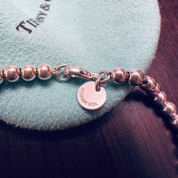 Tiffany mini beaded blue enamel heart bracelet silver - Picture 5 of 8